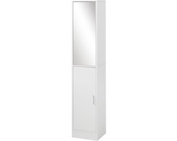 ECTEATOY® Hoge Badkamerkast met Spiegel - Kolomkast met 5 Planken - Smalle Badkamer Opbergkast - 32 x 28 x 162 cm - Wit