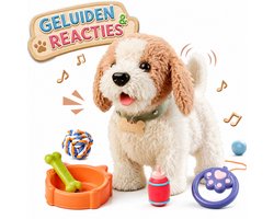 ECTEATOY® Knuffelhond - Interactieve Speelgoedhond met Riem - Lopen, Blaffen & Kwispelen - Pluche Puppy Robot voor Kinderen - vanaf 3 Jaar