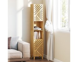 ECTEATOY® Kolomkast - Badkamerkast met 2 Deurtjes en 2 Open Vakken - Verstelbare Planken - 32x30x170 cm