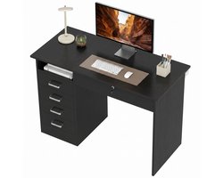 ECTEATOY® Modern Bureau met 5 Lades en Open Vak - Computertafel met Afsluitbare Lade - Werktafel voor Thuiskantoor - 110x50x76 cm - Zwart