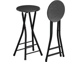 ECTEATOY® Set van 2 Barkrukken - Ronde Barstoelen met Dubbele Voetsteun - Inklapbare - Zwart - Hoogte 61 cm