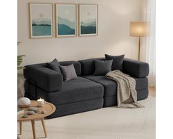 ECTEATOY® Slaapbank 2 persoons - 5-in-1 van chenille - uitklapbaar - met brede armleuningen en 2 kussens - donkergrijs