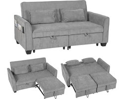 ECTEATOY® Slaapbank 2 Persoons - uitschuifbare slaapbank - met verstelbare rugleuning en zijvakken - grijs - 142cm