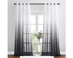 ECTEATOY® transparante gordijnen - Vitragegordijnen linnenlook met Kleurverloop - Lichtdoorlatend - 132 x 213 cm - 2 Stuks - Grijs