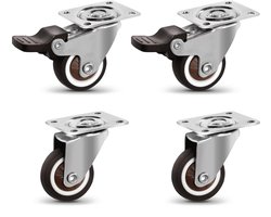 ECTEATOY Zwarelast Zwenkwielen - Set van 4 - diameter-6-cm - wieltjes voor onder meubels - 2-zwenkwielen-en-2-zwenkwielen-met-rem - draagvermogen120kg
