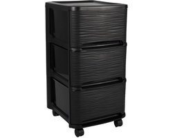EDA Ladenkast organizer - zwart - 3x lades - met wieltjes - L32 x B37 x H61 cm - Opruimen/opbergen laatjes
