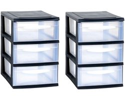 EDA Ladenkast/bureau organizer - 3x stuks - zwart - stapelbaar - A5 formaat - met 3 lades - L18 x B28 x H28 cm - Ladenblokken