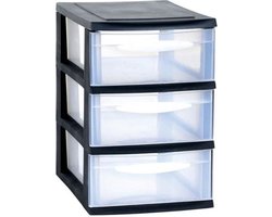 EDA Ladenkast/bureau organizer - zwart - stapelbaar - A5 formaat - met 3 lades - L18 x B28 x H28 cm - Ladenblokken