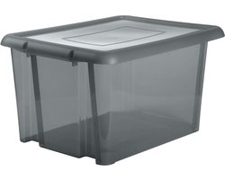 EDA Opbergbox 80L - grijs - stapelbaar - L56 x B50 x H36 cm - kunststof - Bak/doos met deksel
