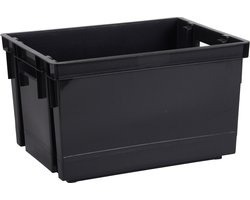EDA Opbergbox/opbergkrat 20 L - zwart - kunststof - 39 x 29 x 23 - stapelbaar/nestbaar