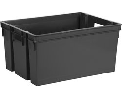 EDA Opbergbox/Opbergkrat 50 L - zwart - kunststof - 56 x 41 x 29 - stapelbaar/nestbaar