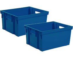 EDA Opbergkrat stapelbaar - 3x - kunststof - 30 Liter - L44 x B35 x H24 cm - blauw