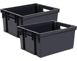 EDA Opbergkrat stapelbaar - 4x - kunststof - 30 Liter - L44 x B35 x H24 cm - zwart