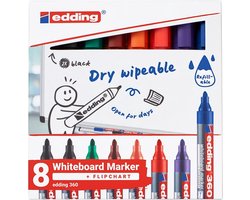 edding 360 Whiteboard Markers - 8 gekleurde whiteboard stiften - Ronde punt van 1,5-3 mm