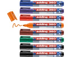 edding 360 whiteboardmarker set - diverse kleuren - 8 whiteboard stiften - ronde punt 1,5 - 3 mm - boardmarker uitwisbaar - voor whiteboard, flipchart, prikbord, memobord - sketchnotes - navulbaar - in kartonnen verpakking
