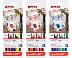 edding 4200 porselein stiften - 3 sets (basis, warm en cool) - 18 stiften totaal - in verschillende kleuren - porselein markers - na afbakken in de oven permanent op porselein, geglazuurd keramiek en hittebestendig glas