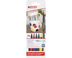edding 4200 porselein stiften - basis kleuren set - 6 stiften - flexibele penseelpunt 1-4mm - viltstift voor het schilderen en decoreren van keramiek porselein - vaatwasmachinebestendig, lichtechte inkt, sneldrogend