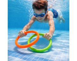 Eddy Toys Duikringen Ø16 cm - Set van 2 Stuks - Kunststof Duikspeelgoed voor Onder Water - Kleurrijk Zwembadspeelgoed - Geschikt voor Zwembad en Zwemles - Blauw, Geel en Oranje