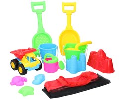Eddy Toys Strandset Kind 13-delig met Tas - Strand Speelgoed Kinderen - Emmer Schepje Vrachtwagen - Zandvormpjes Strand - Waterspeelgoed Zomer - Speelset Strand