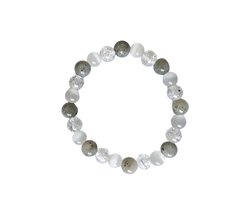 Edelsteen Armband van het Licht – Labradoriet, Seleniet & Crackle Kwarts(Bergkristal) -8mm 18cm