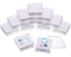 Edelstenen Displaybox Voor Munten En Stenen, Transparant Acryl Met Deksel En Witte Spons, 12 Stuks, 4 X 4 X 1,5 Cm