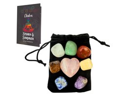 Edelstenen met Kristallen Hart in fluwelen Zakje - Inclusief uitleg van stenen - Gepolijste Chakra Stenen/Mineralen