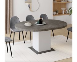 EDEN ronde uitschuifbare eettafel 4-8 personen beton en wit 120-160 cm - Modern Design - Houtlook - Meubel voor Woonkamer - Duurzame Constructie - Luxe Afwerking - Tijdloos Interieur - Geschikt voor Dagelijks Gebruik