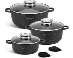 Edënbërg Stonetec Line - 8-delige Luxe Pannenset van Gesmeed Aluminium - Zwart