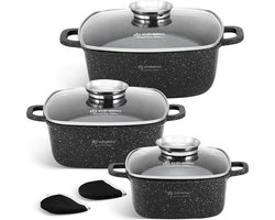 Edënbërg Stonetec Line - 8-delige Luxe Pannenset van Gesmeed Aluminium - Zwart