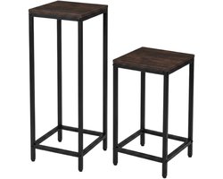 EDENIA - Set van 2 vierkante plantenbakken met verschillende hoogtes, 24 x 24 x 60 cm, donkerbruin