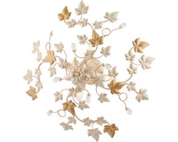 Edera - Ivoor gelakte ijzeren plafondlamp met antiek gouden decoratie en kristallen strass steentjes 4 lichts H.22 - Ø60 - BL50-PL4-AV