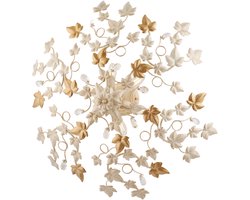 Edera - Ivoor gelakte ijzeren plafondlamp met antiek gouden decoratie en kristallen strass steentjes 6 lichts H.22 - Ø80 - BL50-PL6-AV