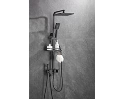 Edmondo Compleet Douchesysteem - ABS Doucheset - Hoofddouche & Handdouche & Bidet Sproeier & Baduitloop Kraan - Rechthoekige Regendouche - Verstelbare Regendouche - Mat Zwart