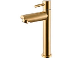 EDMONDO Fonteinkraan - Toiletkraan - ALLEEN KOUD WATER - Geborsteld Goud - Hendel Bediening - Wastafelkraan - WC kraan - één hendel kraan - 18 cm - Koudwaterkraan - Hoge kwaliteit - Inclusief Pop It sleutelhanger