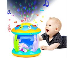 Edmondo Magie Molen Baby Speelgoed in luxe geschenkverpakking - Ocean Wonder - Montessori - Fijne Motoriek - Educatief - Speelgoed Jongens & Meisjes & Baby - Draaimolen - Aquarium / Oceaan - Roterende Projector met Licht & Muziek