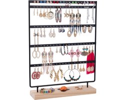 Edmondo Oorbellenrekje 36 x 26.5 x 7 cm - Sieradenrekje voor Oorbellen Opbergen - Houder Display Rekje - 100 gaatjes - Hout en Metaal - Zwart