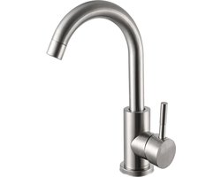 EDMONDO Waterbesparende Wastafelkraan / Keukenkraan / Toiletkraan 8517 - Waterbesparend - Keukenmengkraan - Mengkraan - Badkamerkraan - Geborsteld RVS - Inclusief aansluitingen - Hoge uitloop - Hoge Kwaliteit - !!! UNIEK: MET 10 CM LANGE ADAPTER !!!