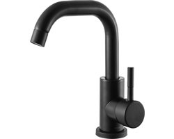 EDMONDO Waterbesparende Wastafelkraan / Keukenkraan / Toiletkraan 8518a - Waterbesparend - Keukenmengkraan - Mengkraan - Badkamerkraan - Mat Zwart - Inclusief aansluitingen - Hoge uitloop - Hoge Kwaliteit - !!! UNIEK: MET 10 CM LANGE ADAPTER !!!