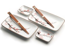 Edo Japan - Sushiset - Oriental Sakura - 2 Persoons - 6 Delig- Sushi set - Inclusief - 2 Sushi borden - 2 sushi schaaltjes - 2 sushi stokjes