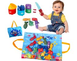 Educatief Houten Visspeelgoed met Hengel en Stapelbare Emmer voor Baby en Kind