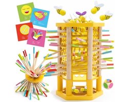 Educatief Montessori Bijenspel 4-in-1 Houten Kinderen 3-9 Jaar - Bijenkorf met 12 Bijen, Kleurrijke Stokjes, Dobbelstenen & Actiekaarten - Cognitieve Ontwikkeling Gezelschapsspel
