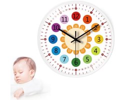 Educatieve Kinderklok voor Tijdleren, Stille Wandklok met Dubbele Wijzerplaat, Batterijgevoede Kleuterklok van 12 Inch, Kleurrijke Educatieve Klok voor Kinderkamer, Perfect speciaal voor Kinderen