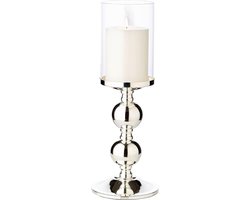 EDZARD kaarsenhouder lantaarn Bamboe, hoogte 34 cm, elegant verzilverd, aanslagbestendig, voor stompkaarsen tot ø 8 cm, inclusief glazen bovenkant, perfect voor Corneliuskaarsen