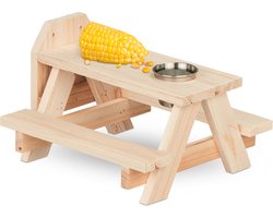 eekhoorn picknicktafel - hout - met maïskolfhouder en drinkbak - tuin - balkon - natuur