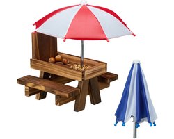 eekhoorn picknicktafel - met 2 paraplus - hout - hangend - donkerbruin
