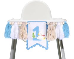 Een Dumb Goose-kinderstoelbanner, voorgemonteerde kinderstoelbanner voor de eerste verjaardag van vilt Dumb Goose-slinger, verjaardagsdecoraties voor meisjes (blauw)