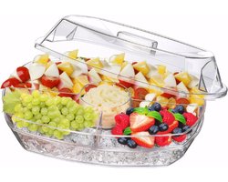 Een gekoelde schaal Geschikt voor sauzen en bijgerechten met vier vaste compartimenten, ideaal Geschikt voor het koelen van sauzen en andere koude bijgerechten, perfect Geschikt voor feestelijke gelegenheden, barbecues en buffetten.