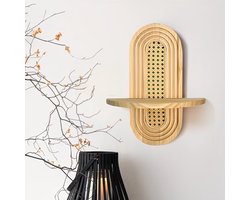Een Middeleeuwse Boheemse Stijl Houten En Rotan Wandplank / Rek, geel