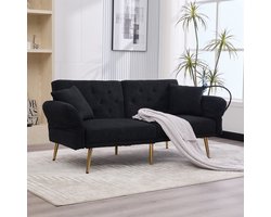 Een multifunctioneel sofa-bed voor twee personen, voorzien van een verstelbare rugleuning, twee USB-aansluitingen, een telefoonhouder, een zijzak en metalen poten. Dit moderne klapsofa dient zowel als zitmeubel als gastenbed.