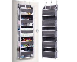 Een opbergtas met achterklep, 5 grote vakken en 10 zijvakken van gaas, draagvermogen 20 kg, hangende opbergtas met transparant venster, geschikt voor het opbergen van kinderspeelgoed, schoenen, luiers, enz., donkergrijs, 5 lagen.